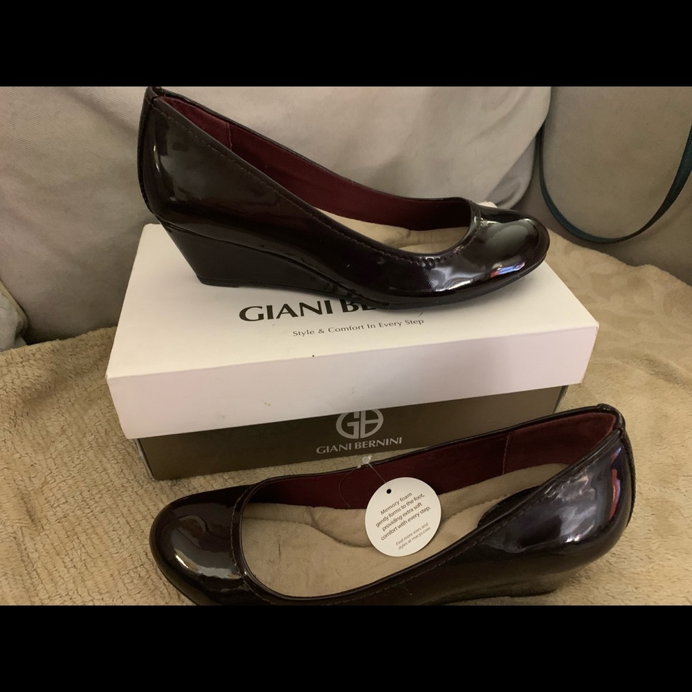 Beautiful Oxblood Patent Leather Wedges